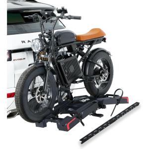 imageEco Pro Ebike Rack with Ramp for 2 EBikes 200 lbs Capacity Fits 5quot Fat Tire Hitch Bike Rack for Cars SUVs Trucks with 2quot Receiver Foldable Tilting Locking No Assembly Needed EBike Platform Carrier